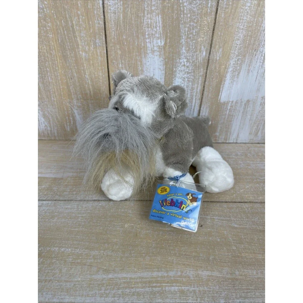 Ganz Webkinz Schnauzer HM159 Gray & White Stuffed Animal w/ Unused Code